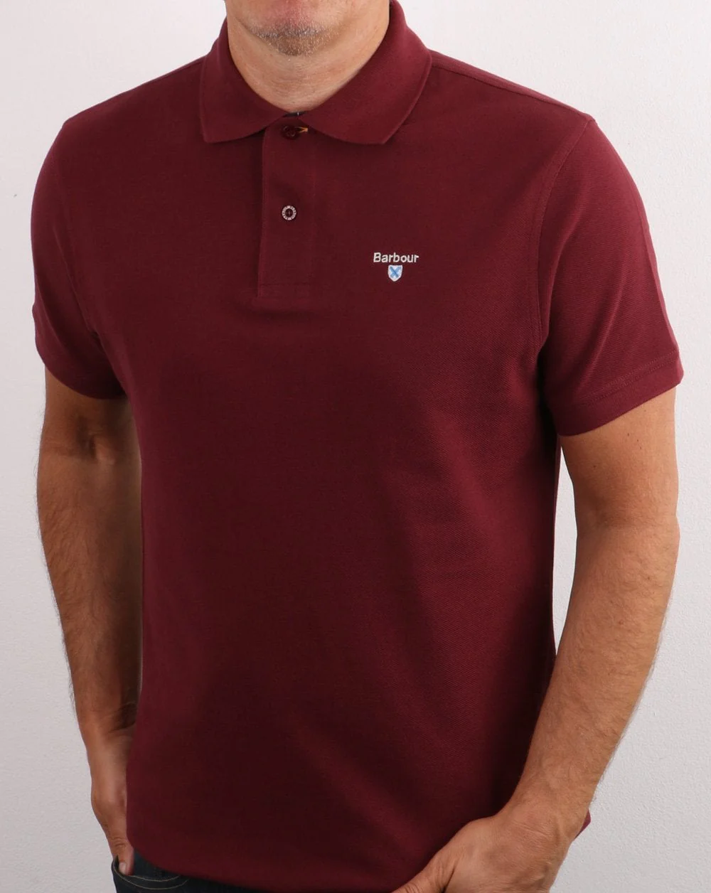 Barbour Tartan Pique Polo Burgundy - Image 3
