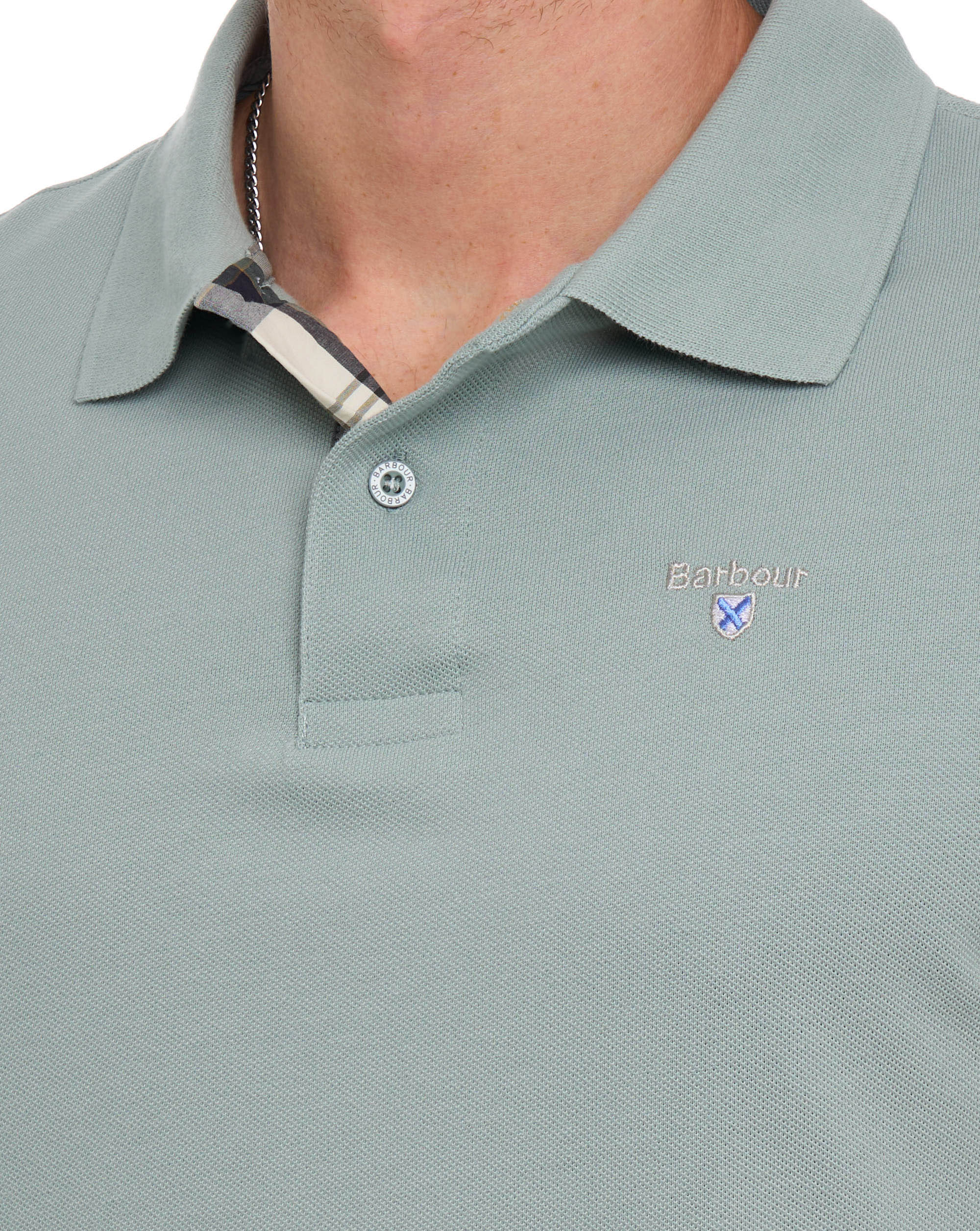 Barbour Tartan Pique Polo Dusty Slate - Image 2