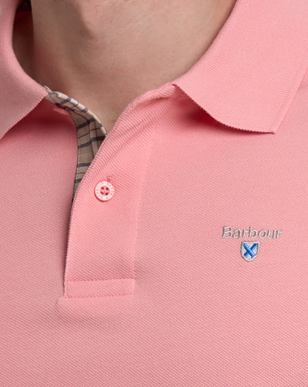 Barbour Tartan Pique Polo Mineral Pink - Image 4