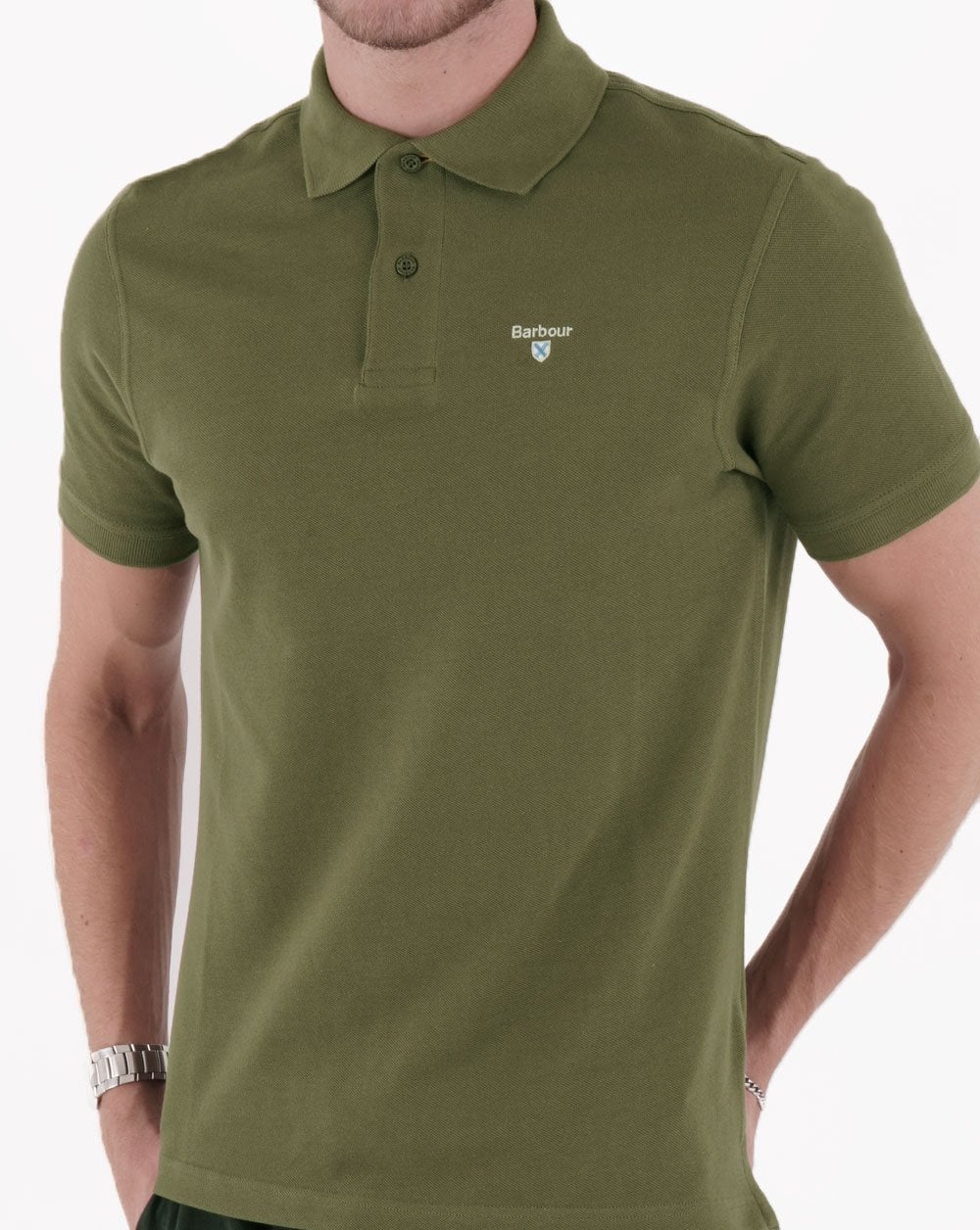 Barbour Tartan Pique Polo Shirt Mid Olive - Image 2