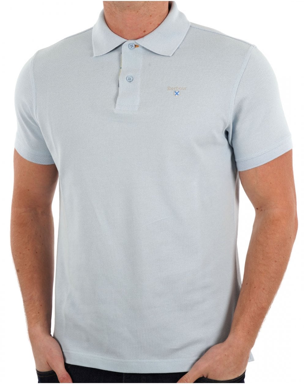 Barbour Tartan Pique Polo Shirt Niagara Mist - Image 2