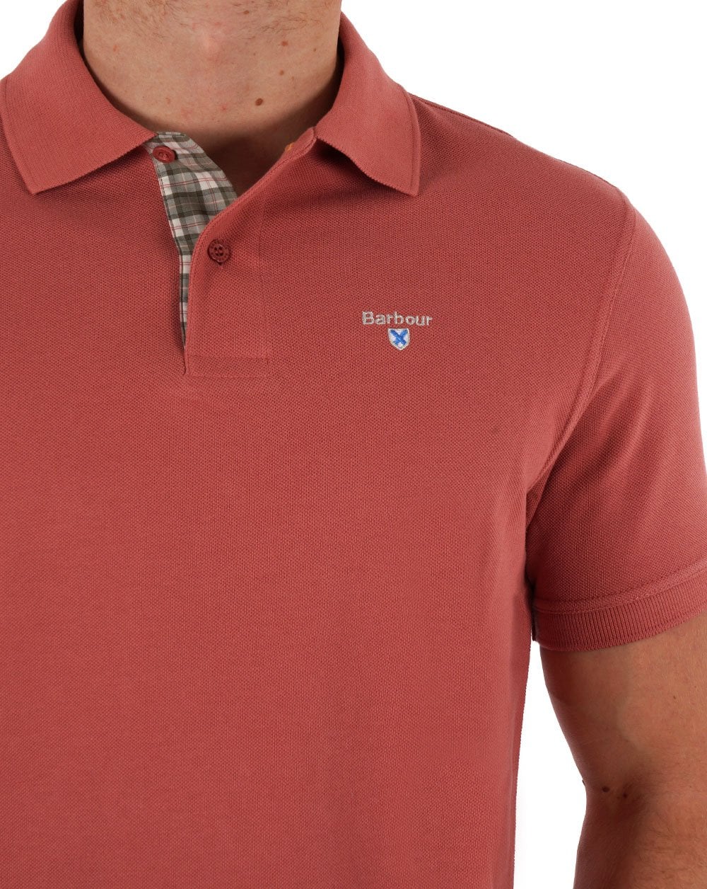Barbour Tartan Pique Polo Shirt Pink Clay - Image 2