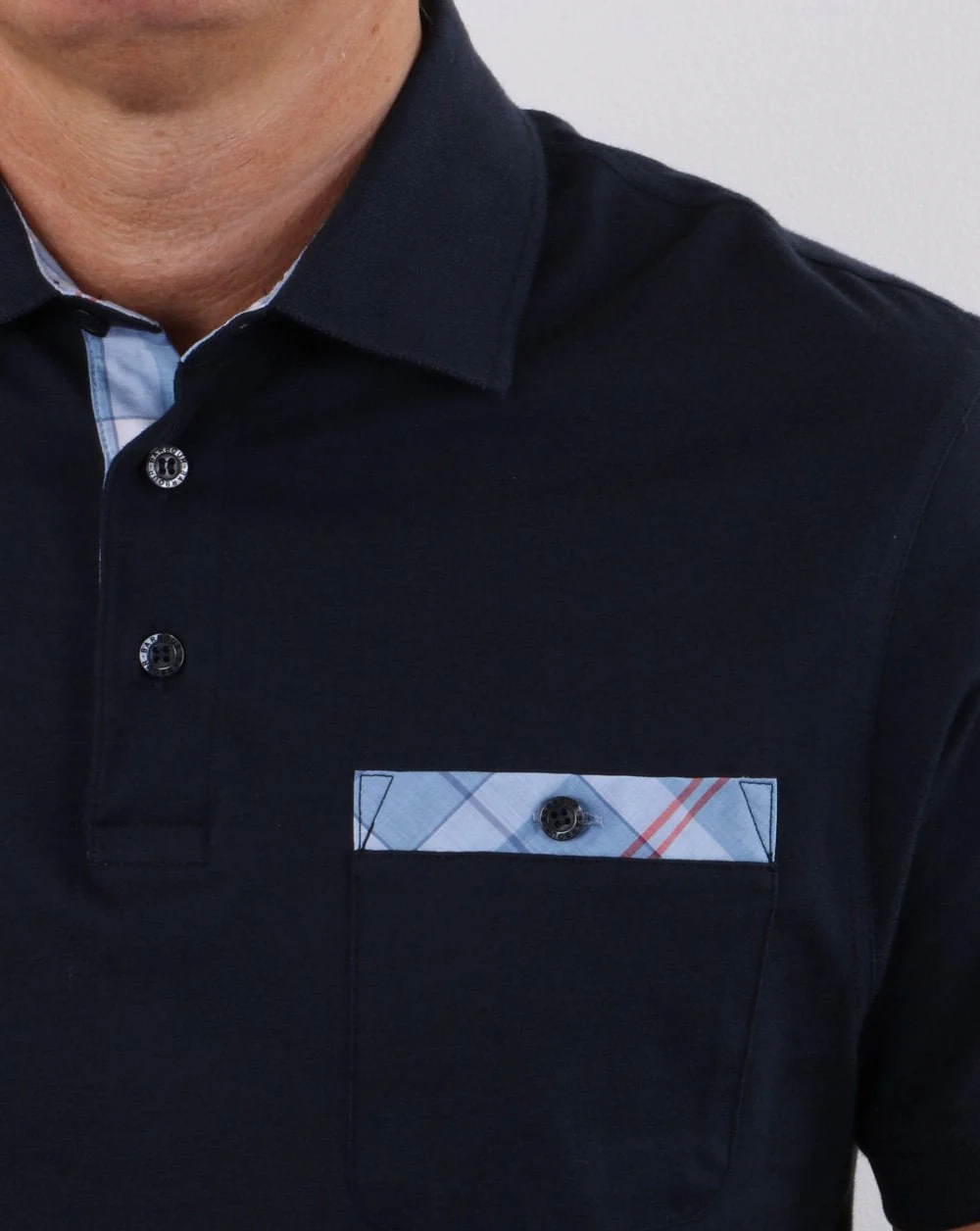 Barbour Tartan Pocket Polo Shirt Navy - Image 2