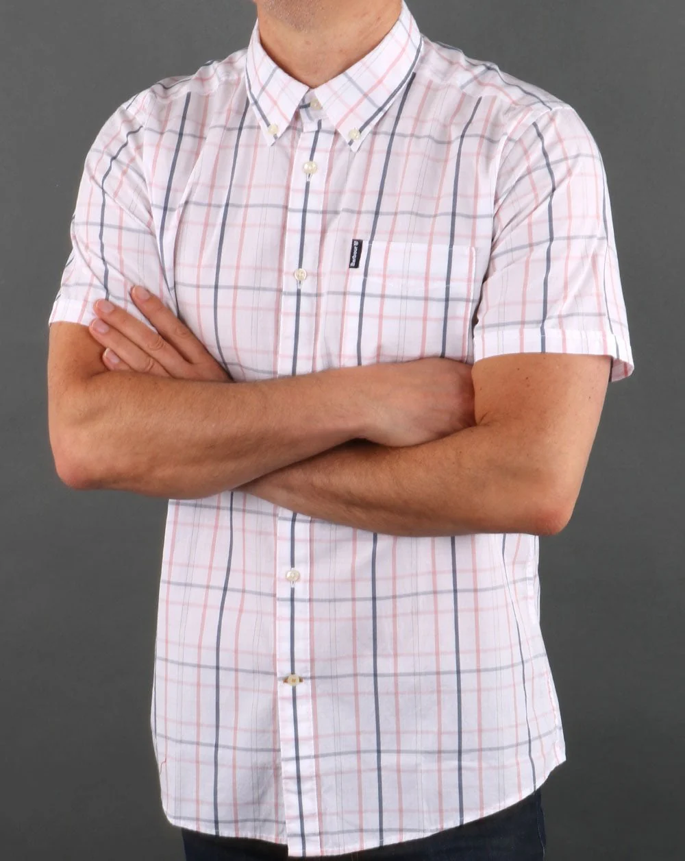 Barbour Tattersall Short Sleeve Shirt Faded Pink - Image 2