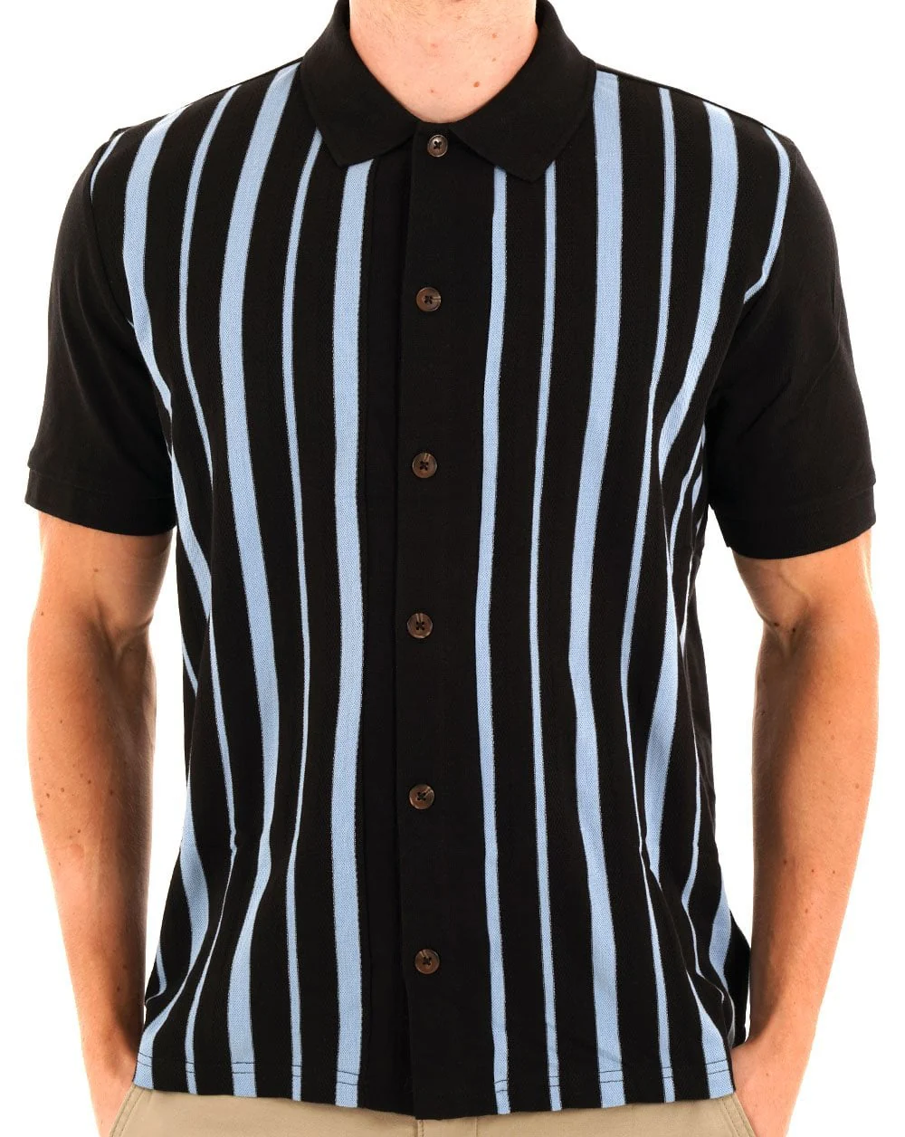 Ben Sherman Button Through Stripe Polo Black - Image 3