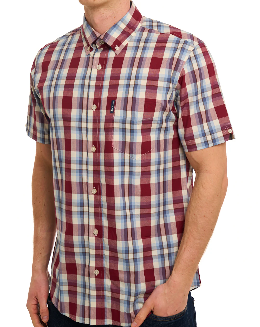 Ben Sherman Classic Check SS Shirt Burgundy - Image 2