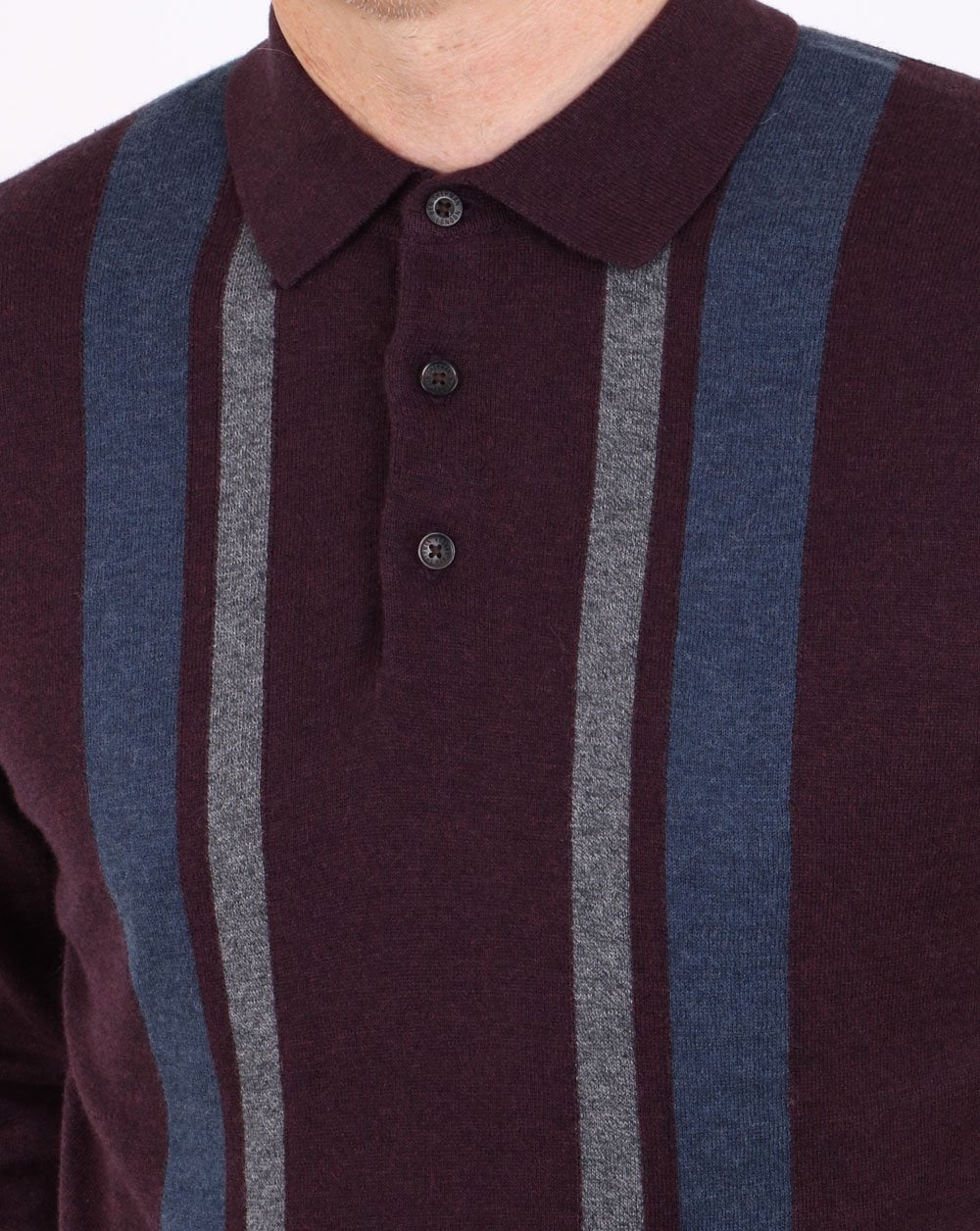 Ben Sherman Colour Block Knit Polo Wine - Image 3