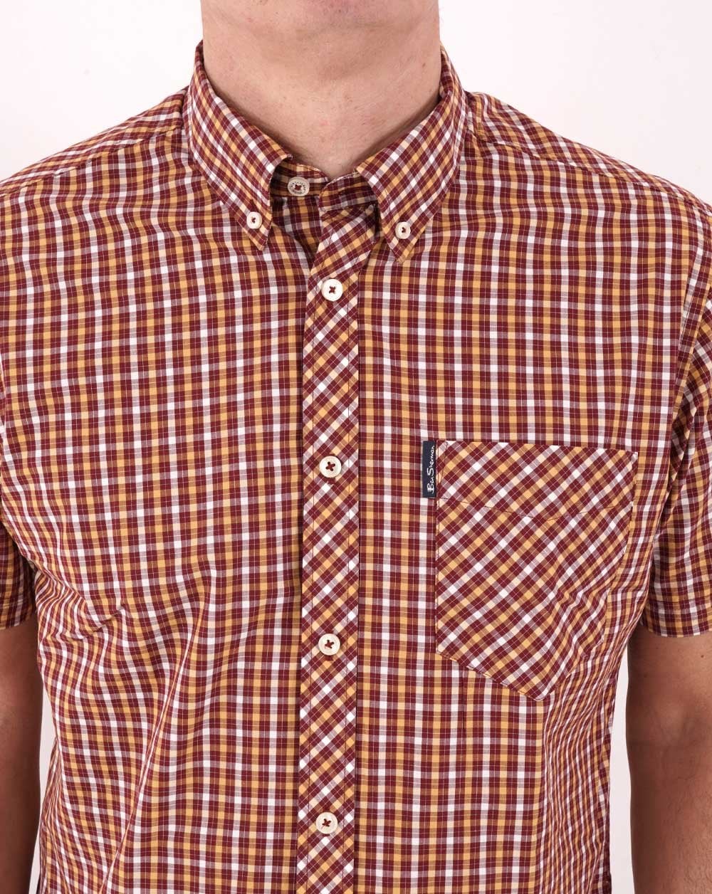 Ben Sherman House Check Short Sleeve Shirt Claret - Image 2