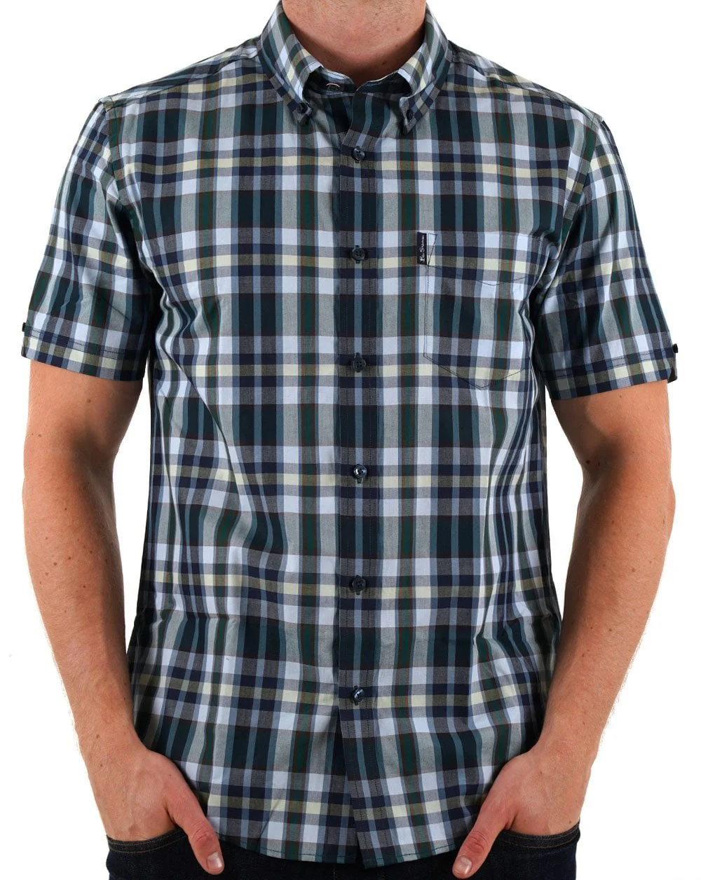 Ben Sherman Irregular Check Shirt Dark Green - Image 3