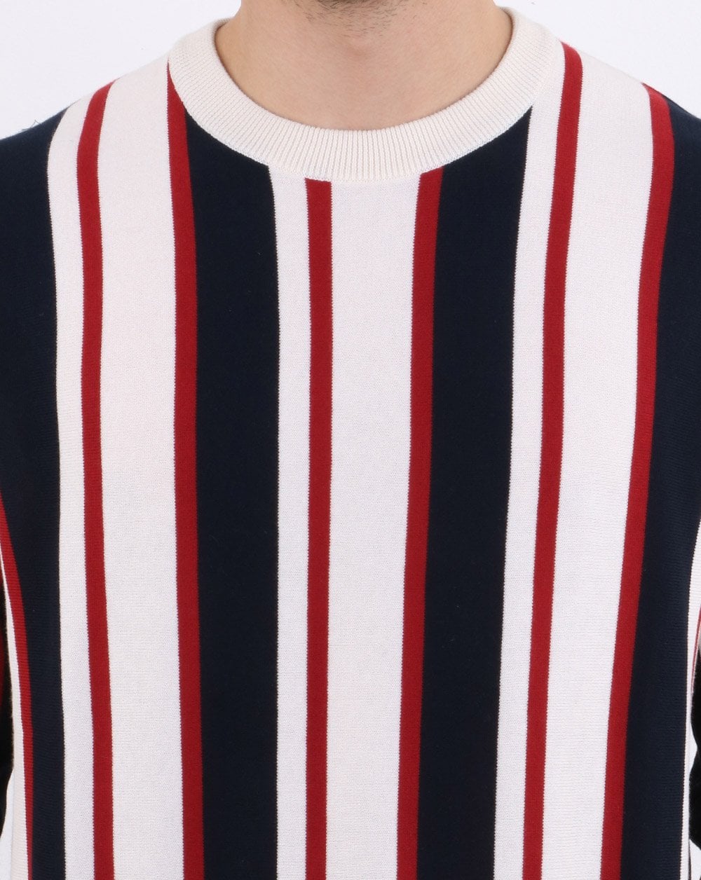 Ben Sherman Knitted Mod Stripe Crew Ivory - Image 3