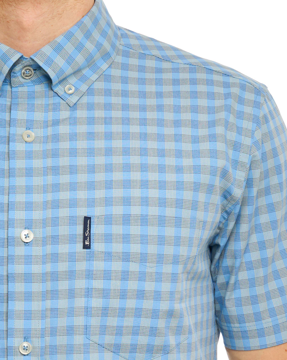 Ben Sherman Linear Gingham SS Shirt Lake Blue - Image 3