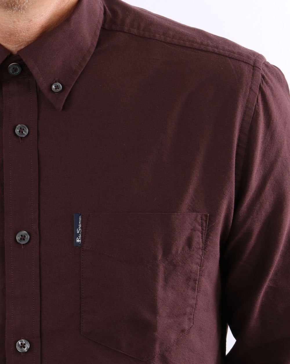 Ben Sherman Long Sleeve Oxford Shirt Burgundy - Image 3