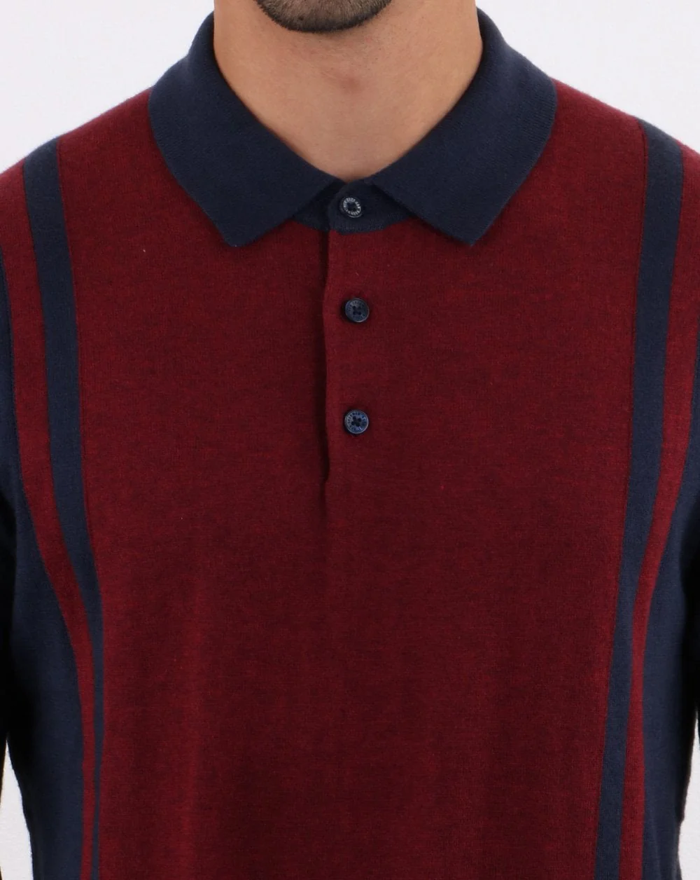 Ben Sherman Long Sleeve Stripe Knit Polo Dark Navy - Image 2