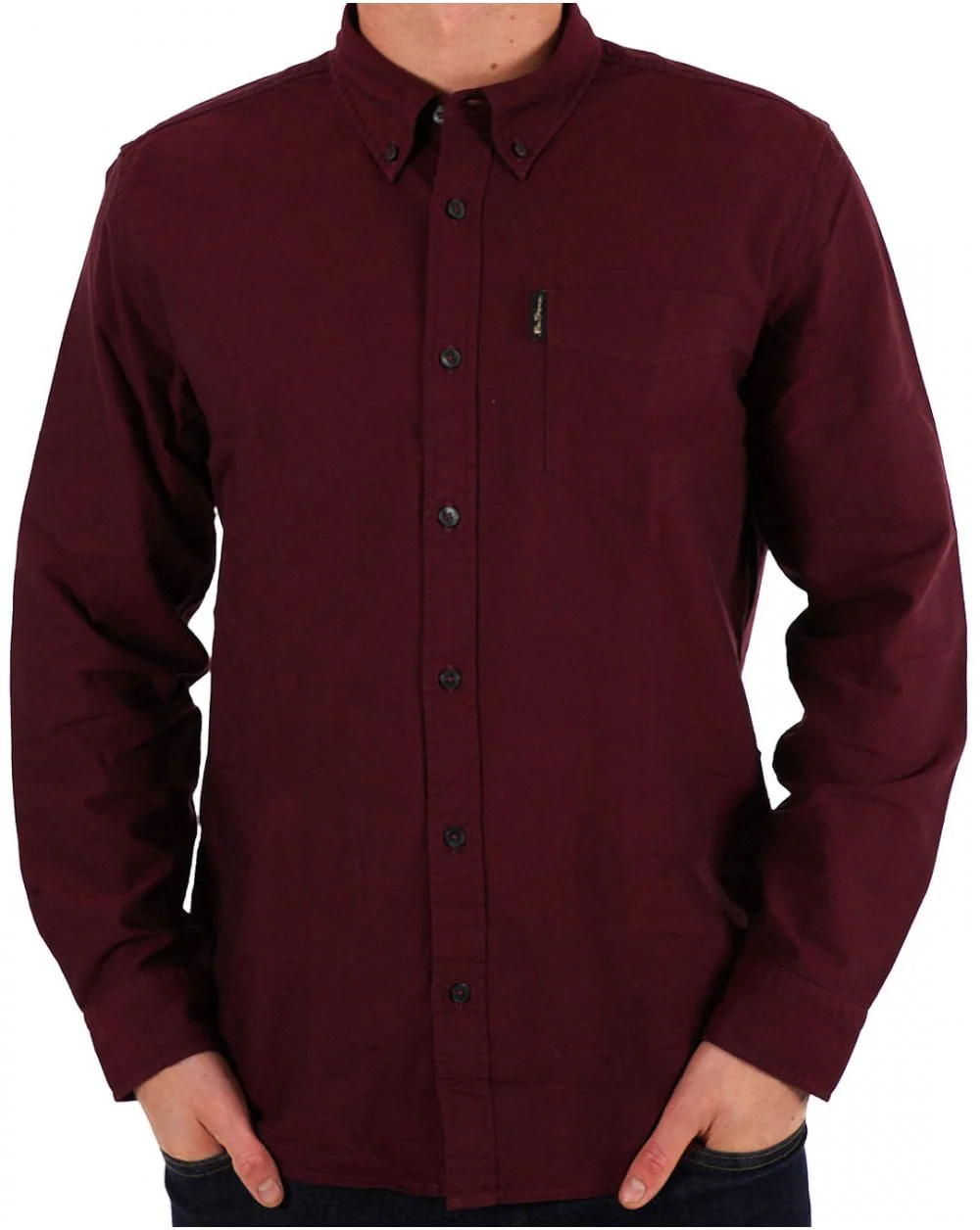 Ben Sherman Long Sleeved Oxford Shirt Burgundy - Image 3
