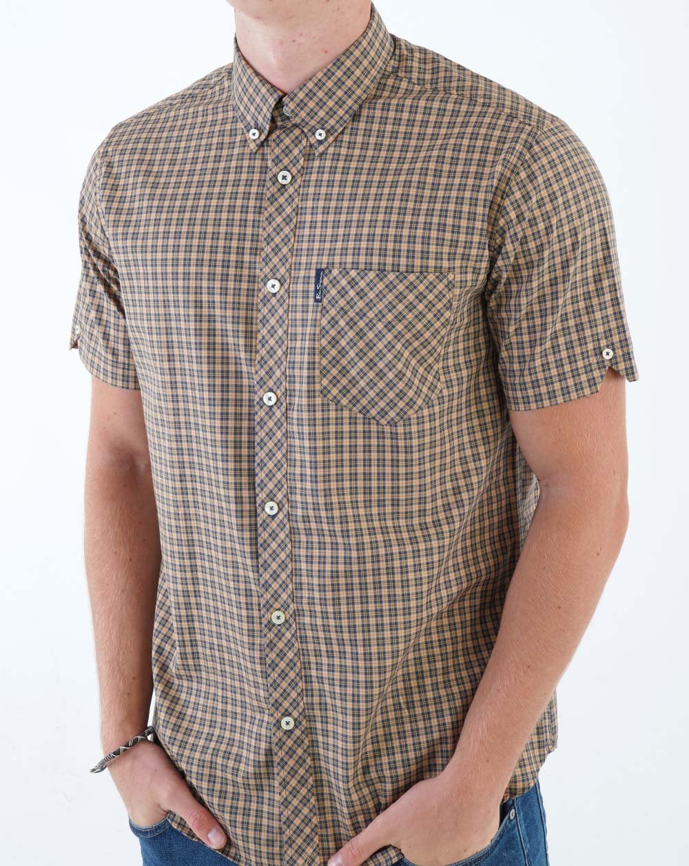 Ben Sherman Mini Mod Check Short Sleeve Shirt Sand