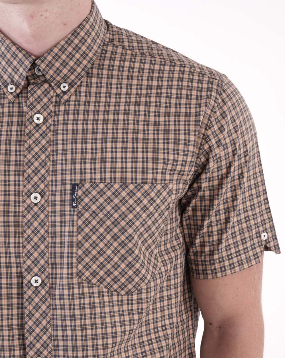 Ben Sherman Mini Mod Check Short Sleeve Shirt Sand - Image 2