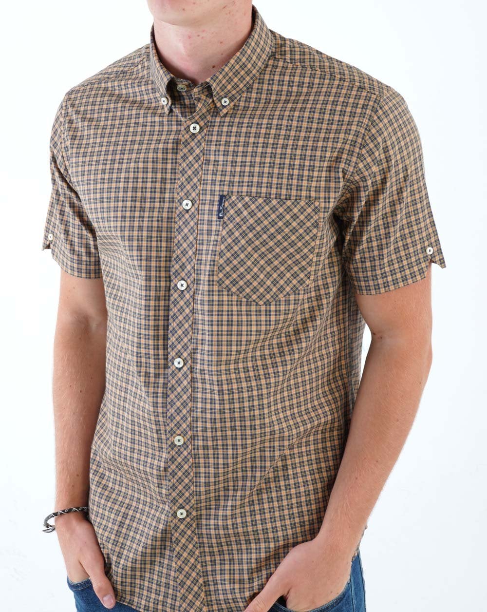 Ben Sherman Mini Mod Check Short Sleeve Shirt Sand - Image 3