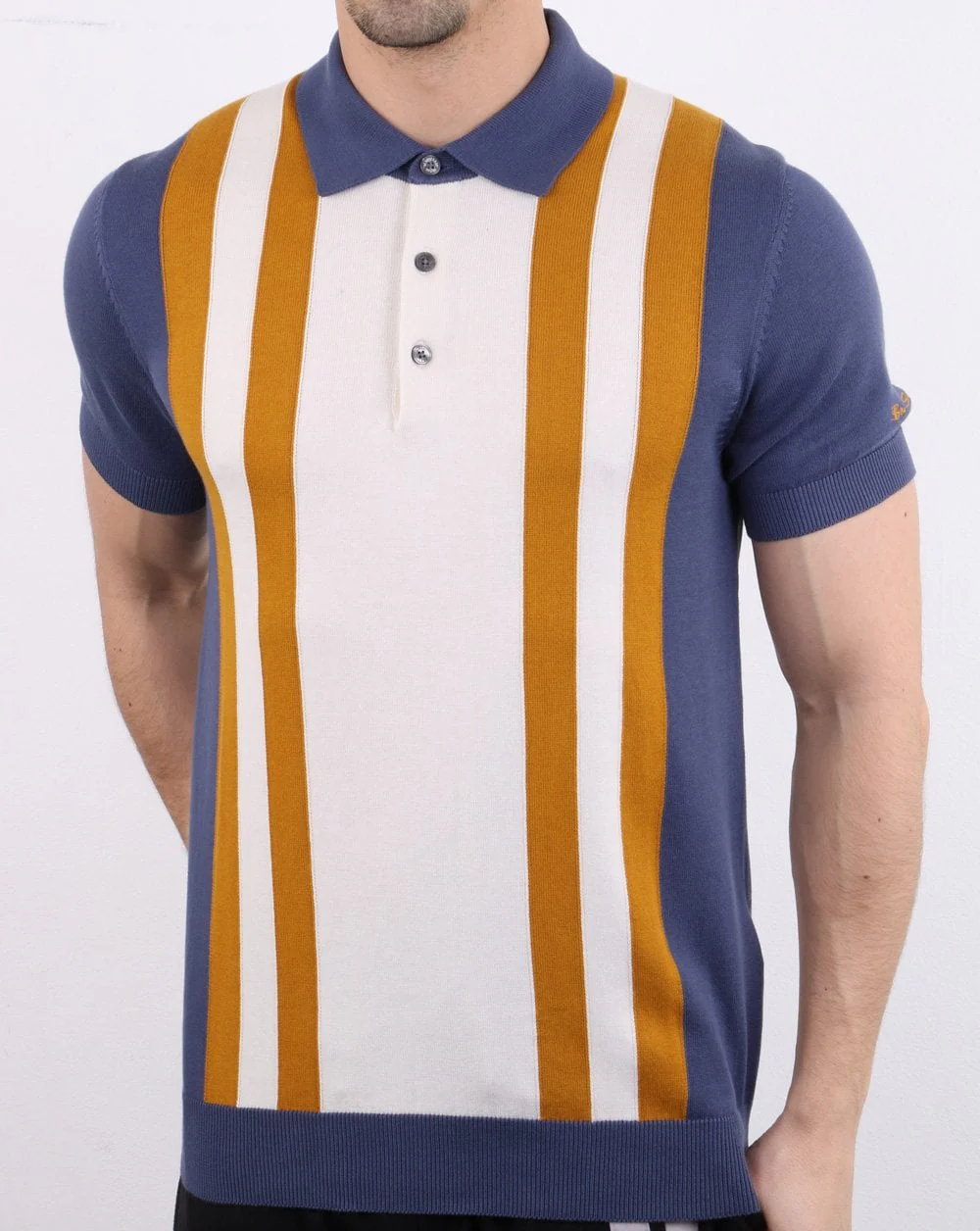 Ben Sherman Mod Stripe Knit Polo Shirt Light Indigo - Image 2