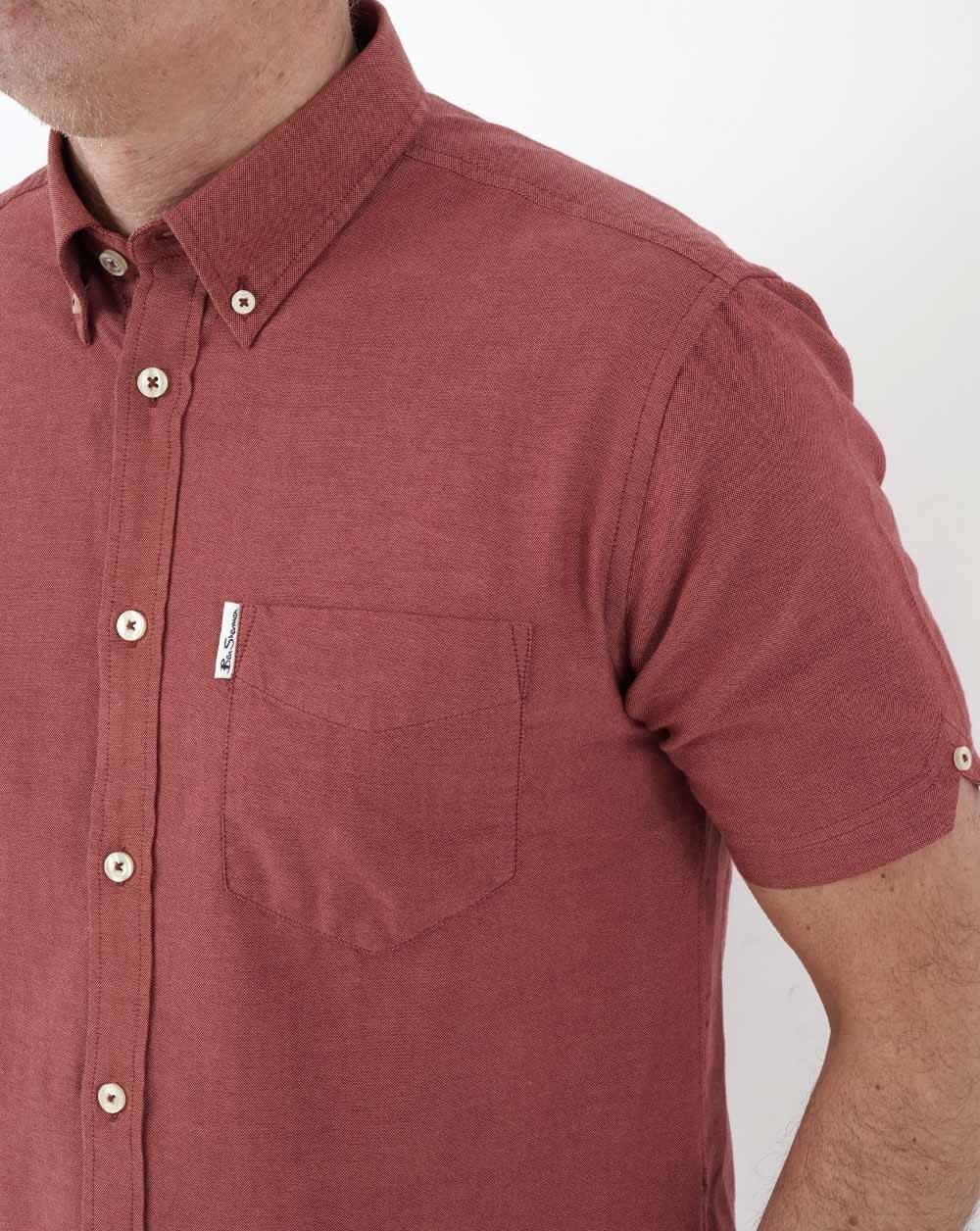 Ben Sherman Short Sleeve Oxford Shirt Dark Pink - Image 2