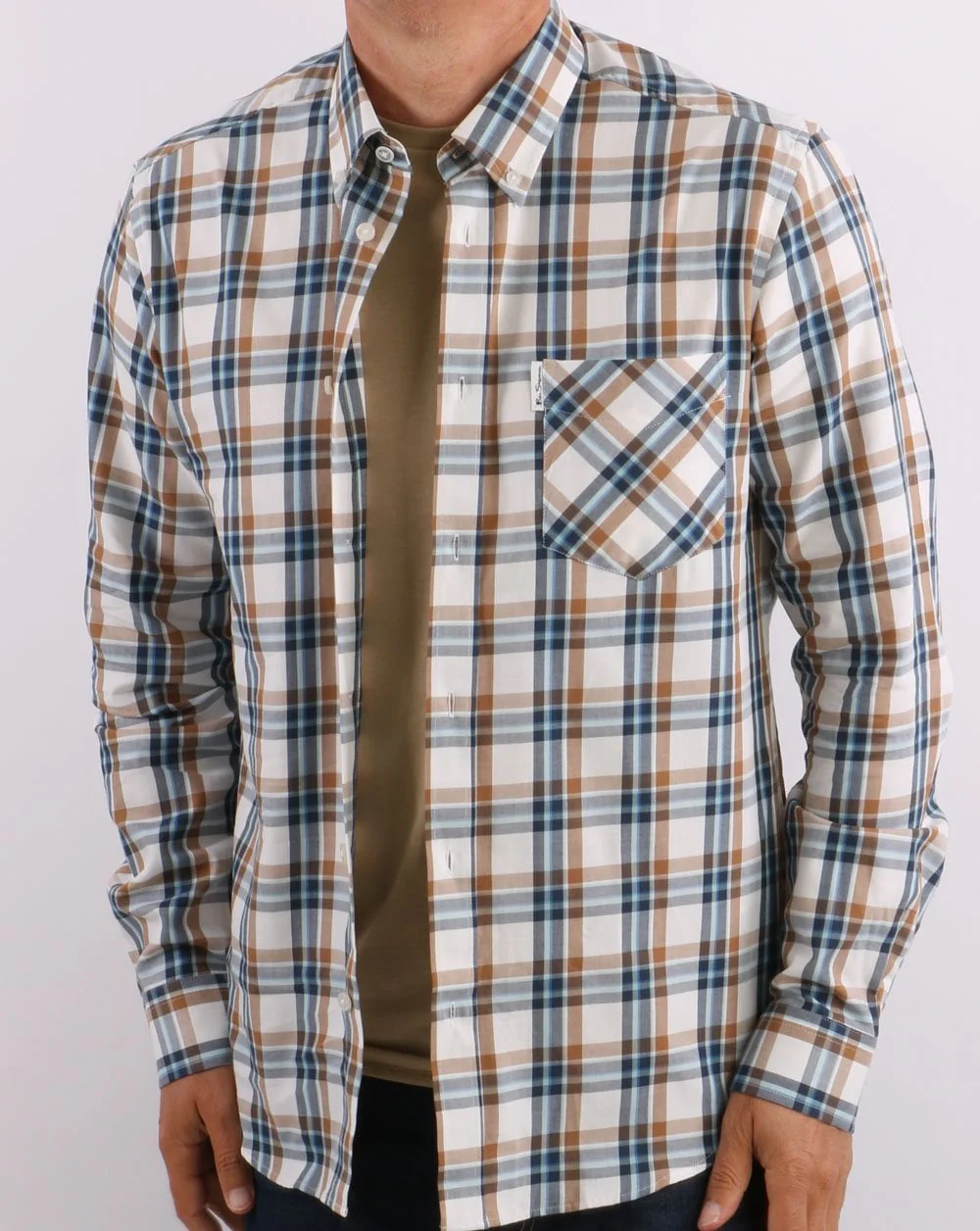 Ben Sherman Winter Madras Check Shirt Cream - Image 2