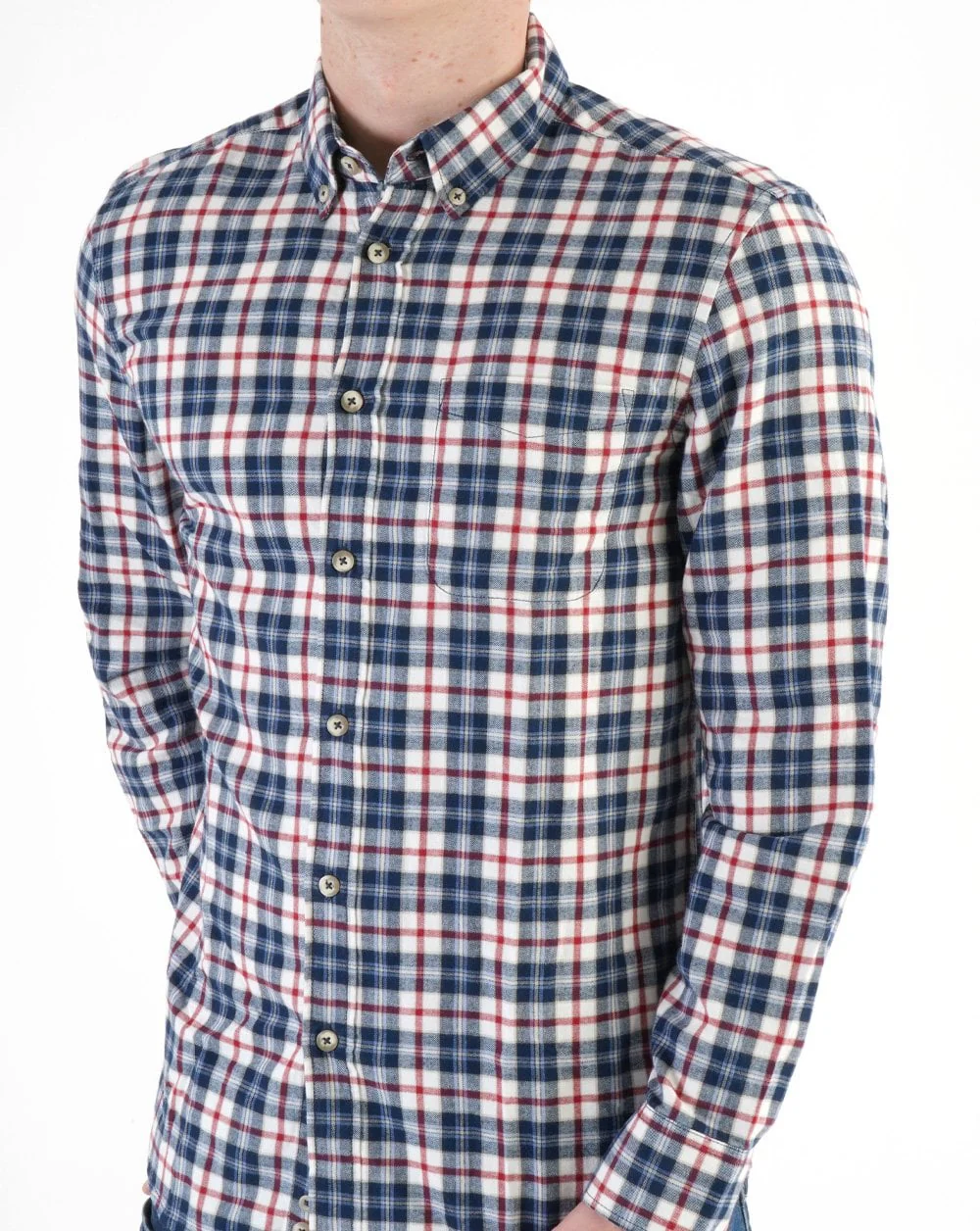 Benetton Check Flannel Shirt White/Navy - Image 3
