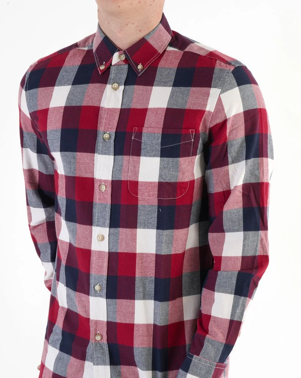 Benetton Check Flannel Shirt White/Navy/Red - Image 3