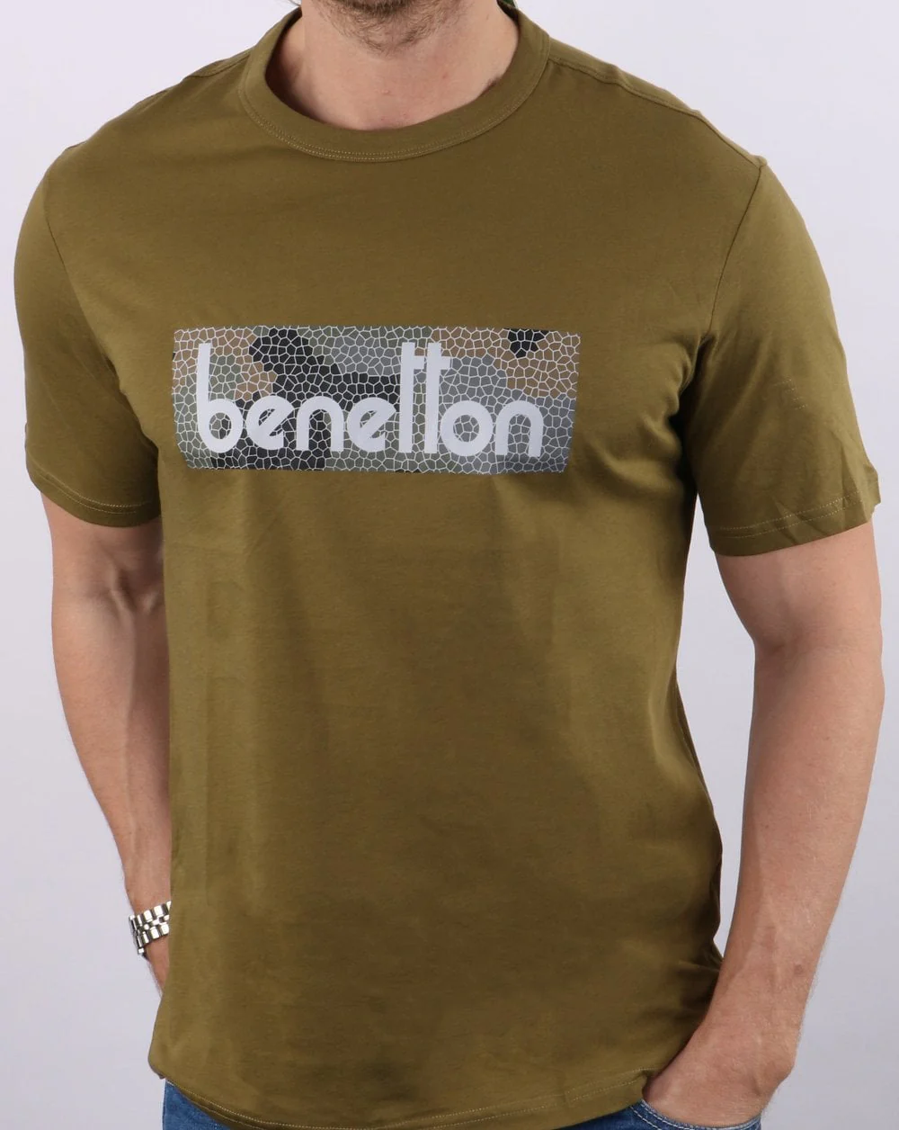 Benetton Classic Logo T-shirt Khaki - Image 3