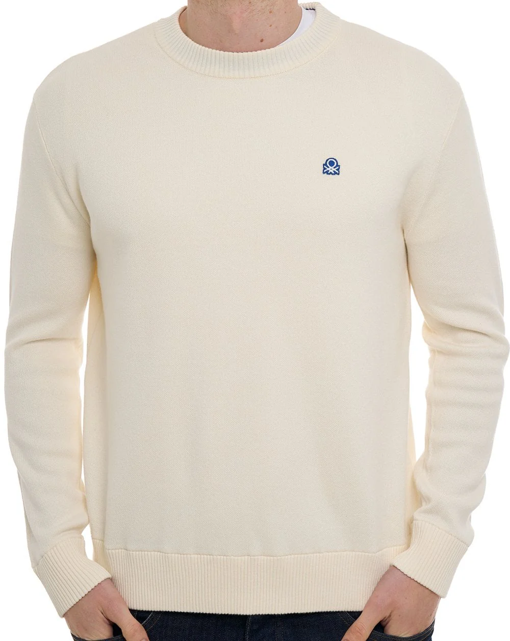 Benetton Crew Knit Jumper Cream - Image 2