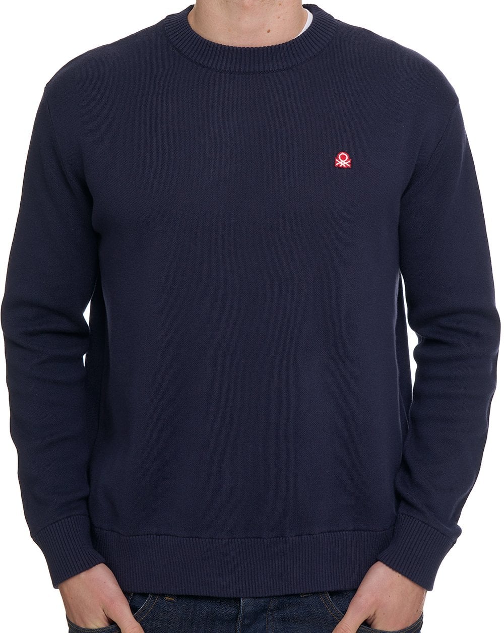Benetton Crew Knit Jumper Navy - Image 2