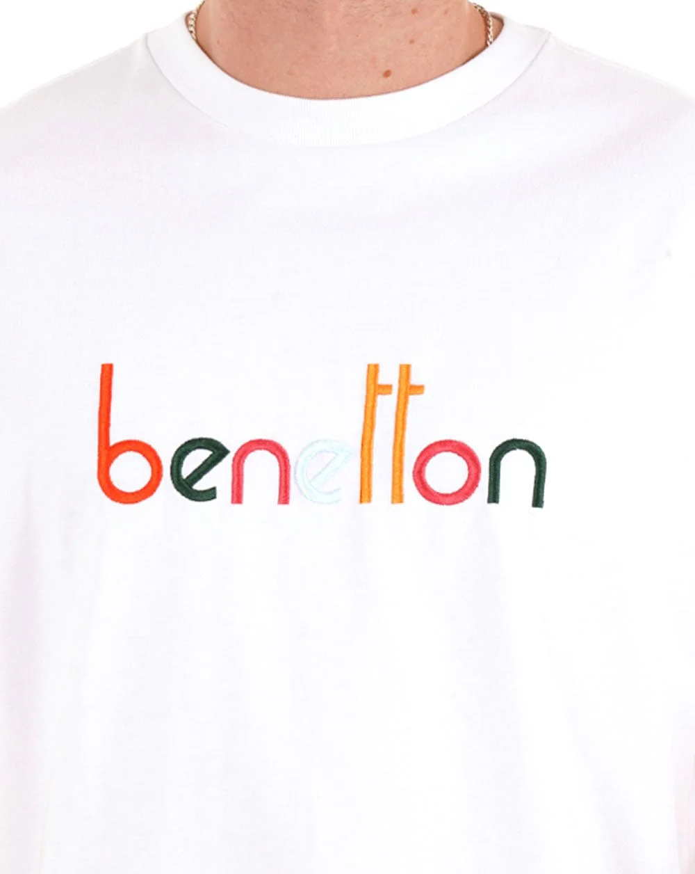 Benetton Embroidered Logo T Shirt White/Multi - Image 2