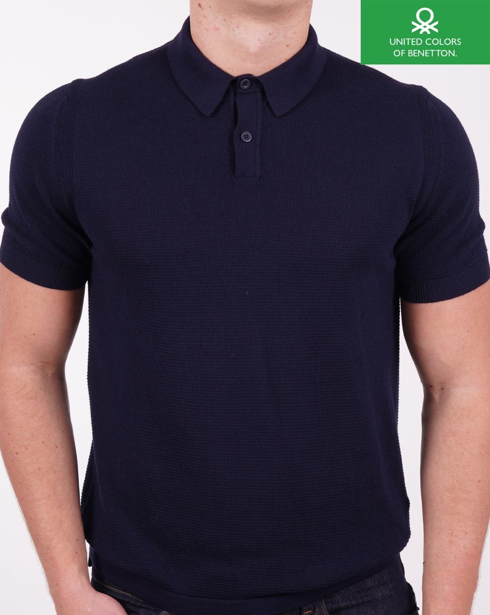 Benetton Knitted Polo Shirt Navy