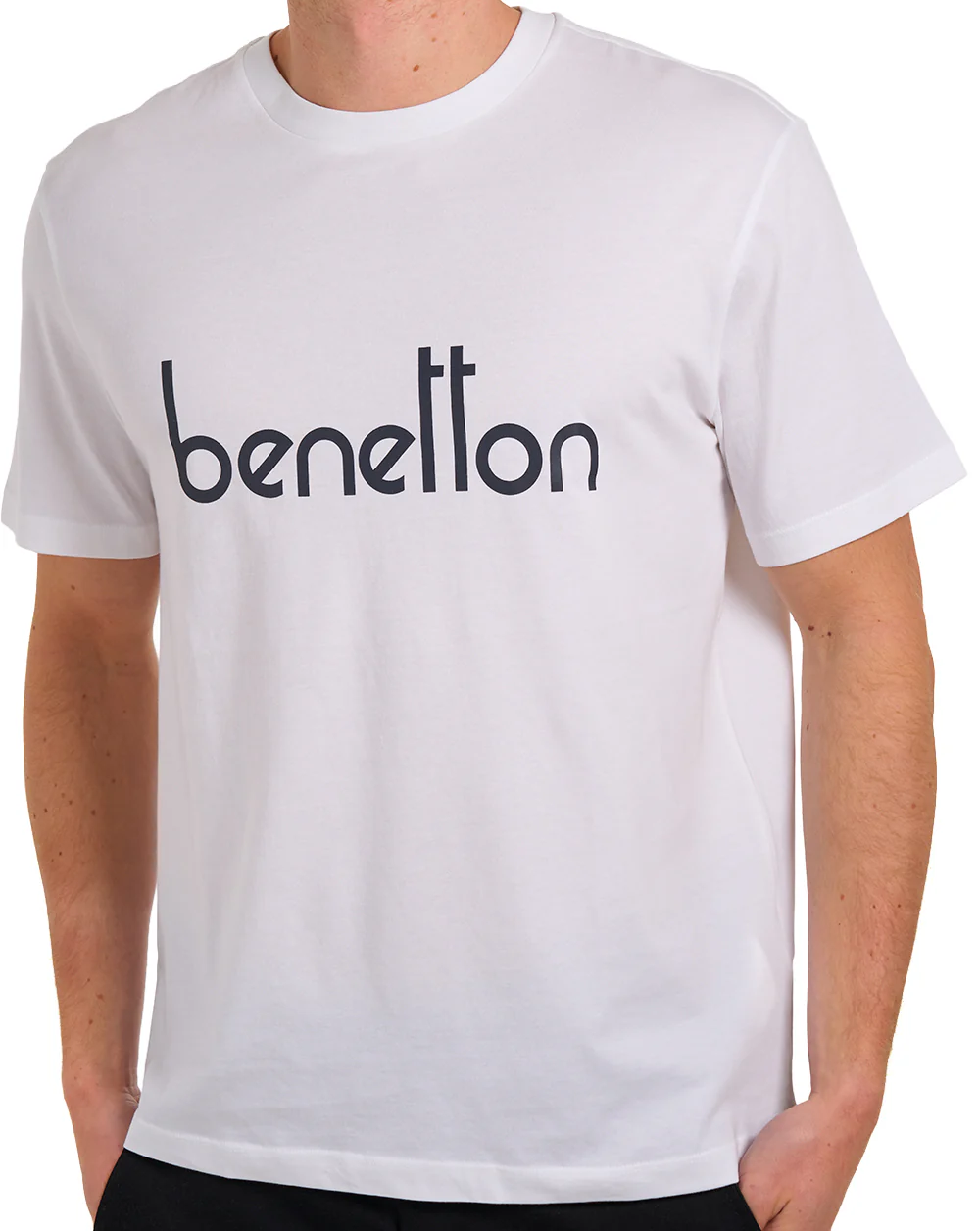 Benetton Large Chest Logo T Shirt Off White - Image 2