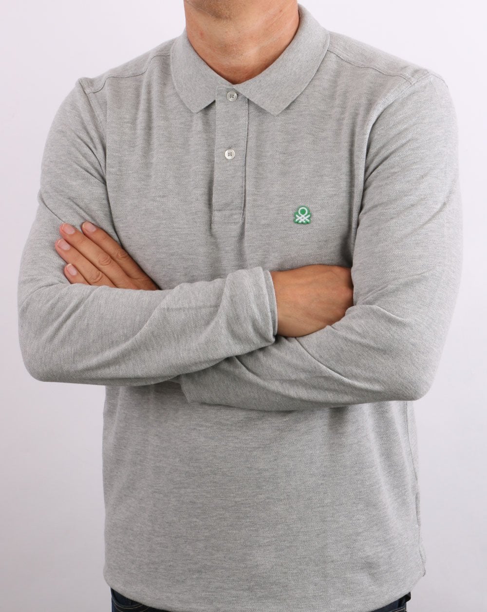 Benetton Long Sleeve Polo Shirt Grey - Image 4
