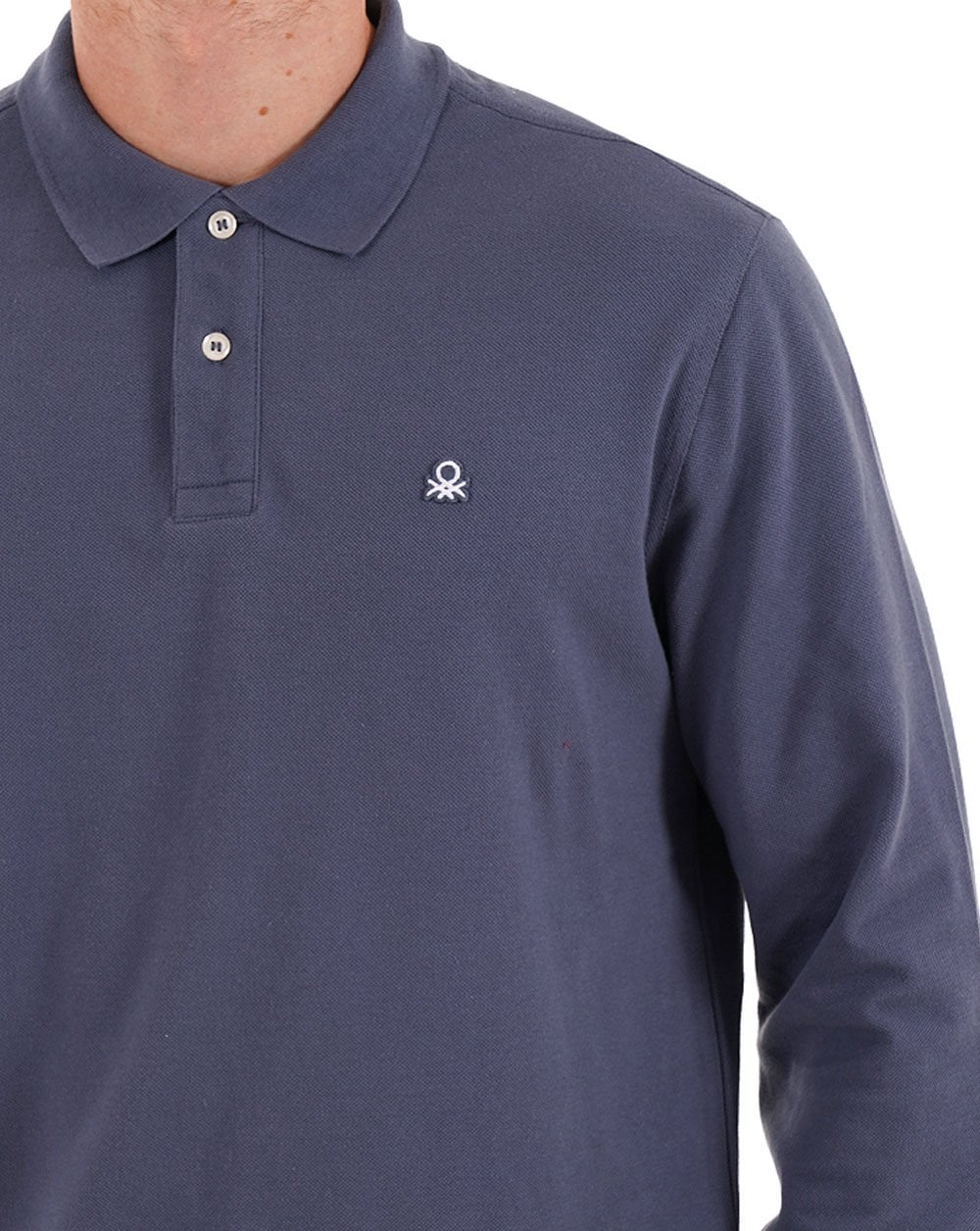 Benetton Long Sleeve Polo Shirt Washed Navy - Image 2