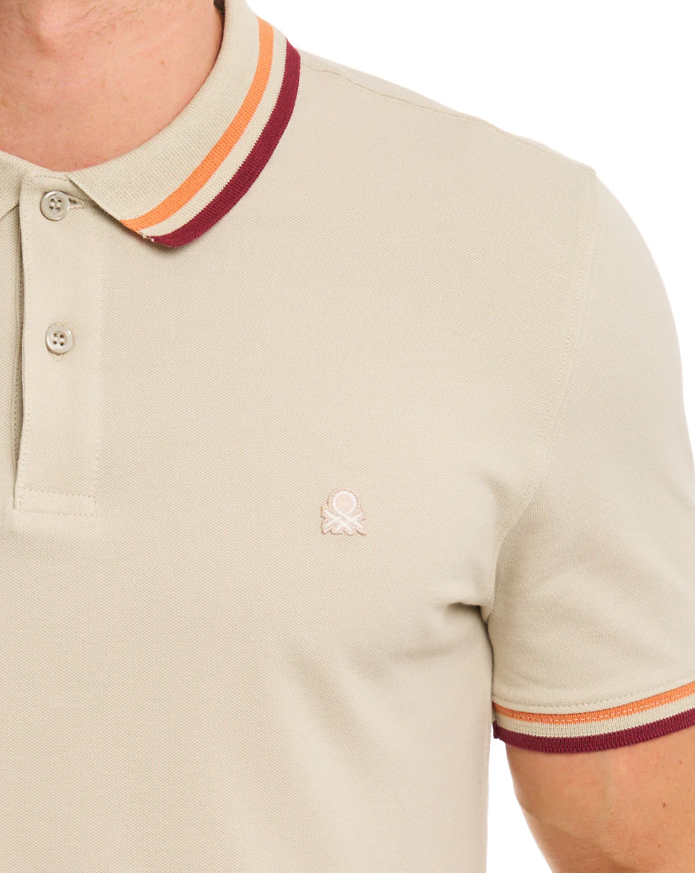 Benetton Maglia Tipped Polo Stone/Orange/Red - Image 2