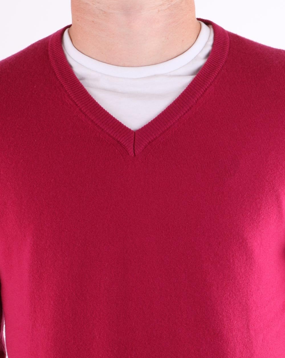 Benetton Merino Wool V-neck Jumper Berry - Image 4