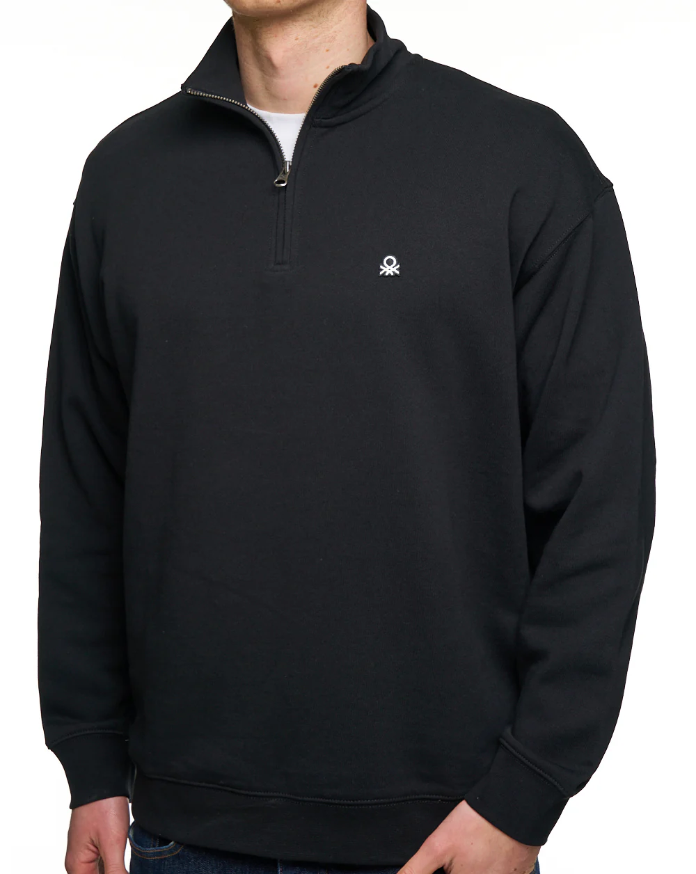 Benetton Quarter Zip Sweatshirt Black - Image 2