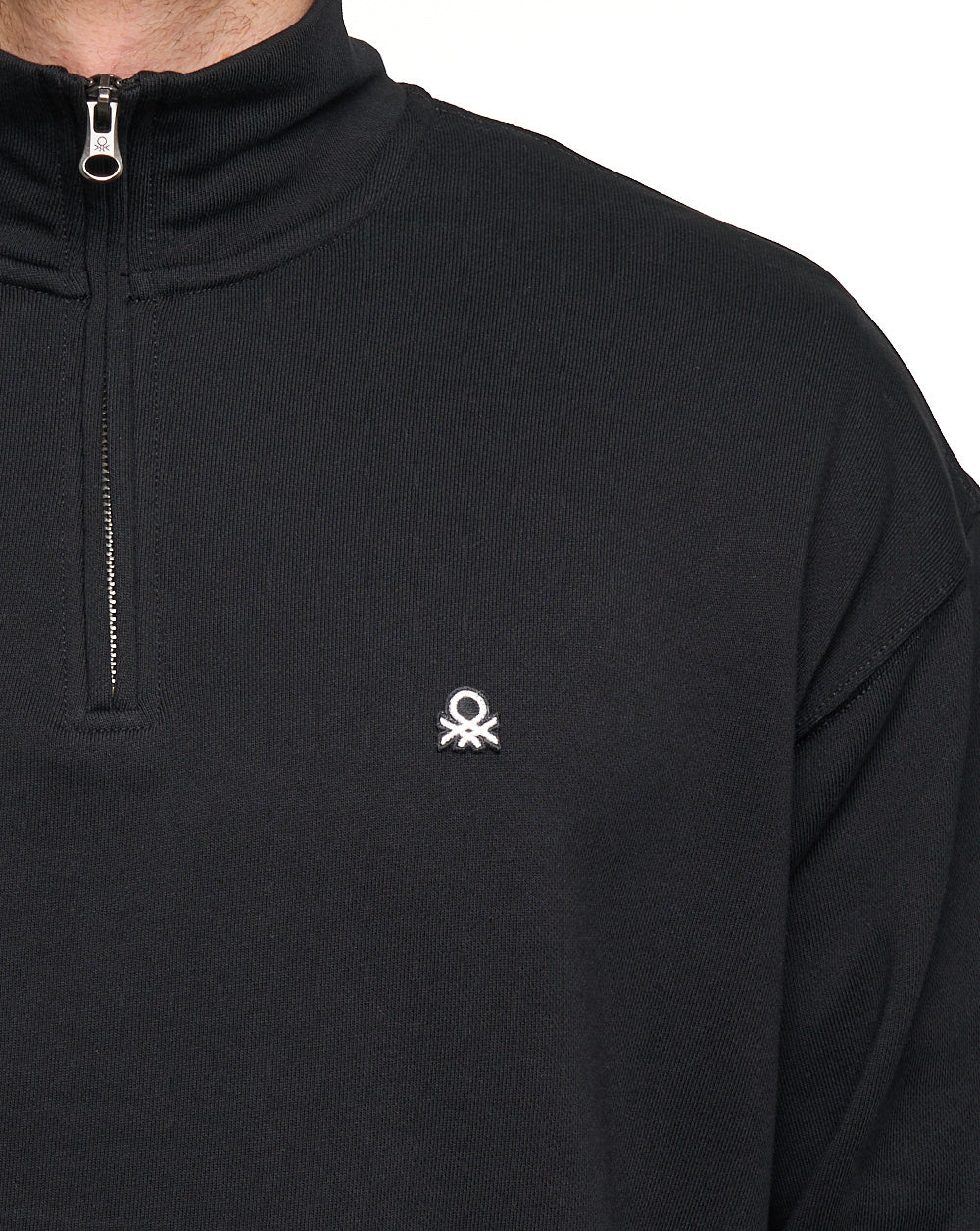Benetton Quarter Zip Sweatshirt Black - Image 3