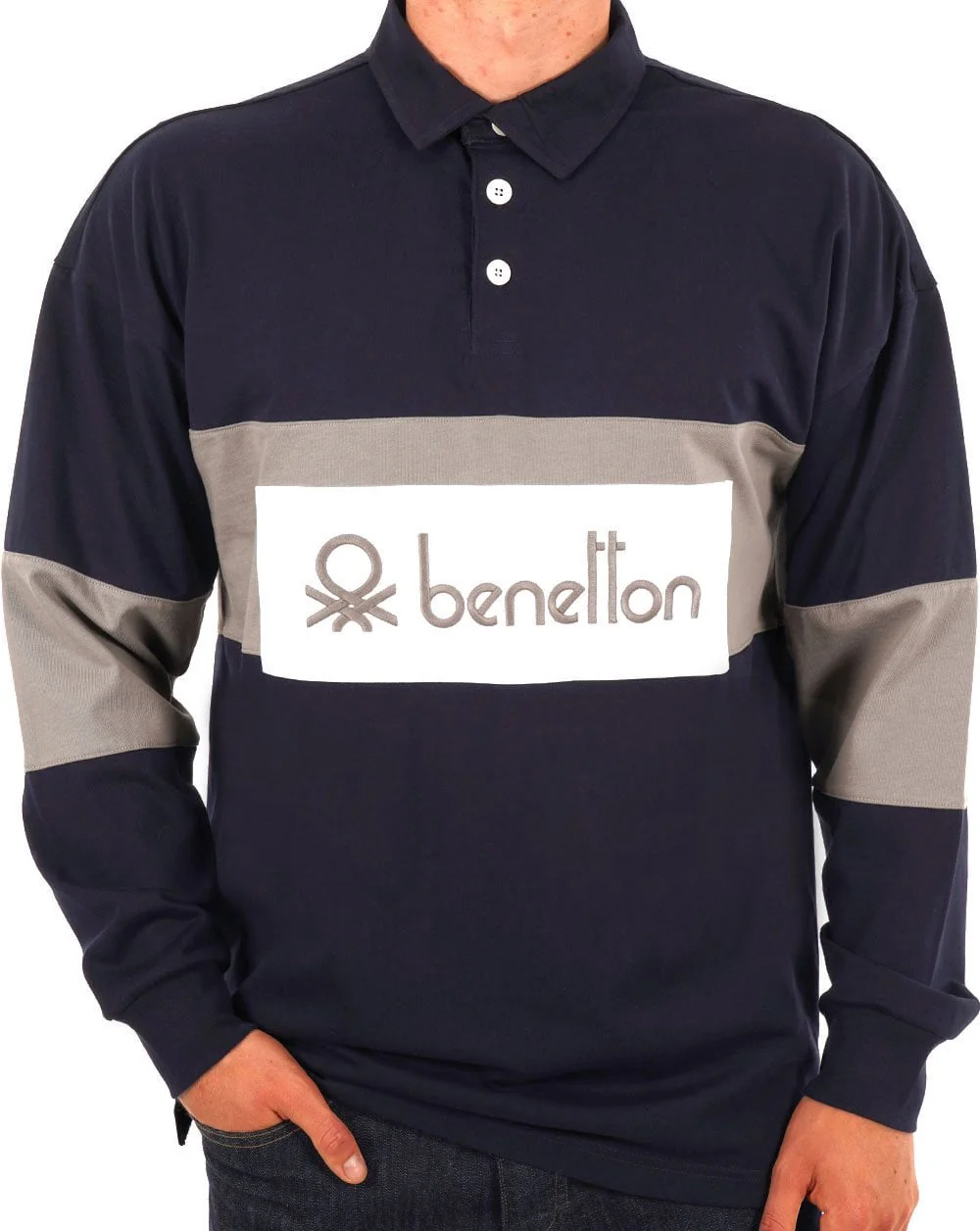 Benetton Rugby Shirt Navy/Grey - Image 2