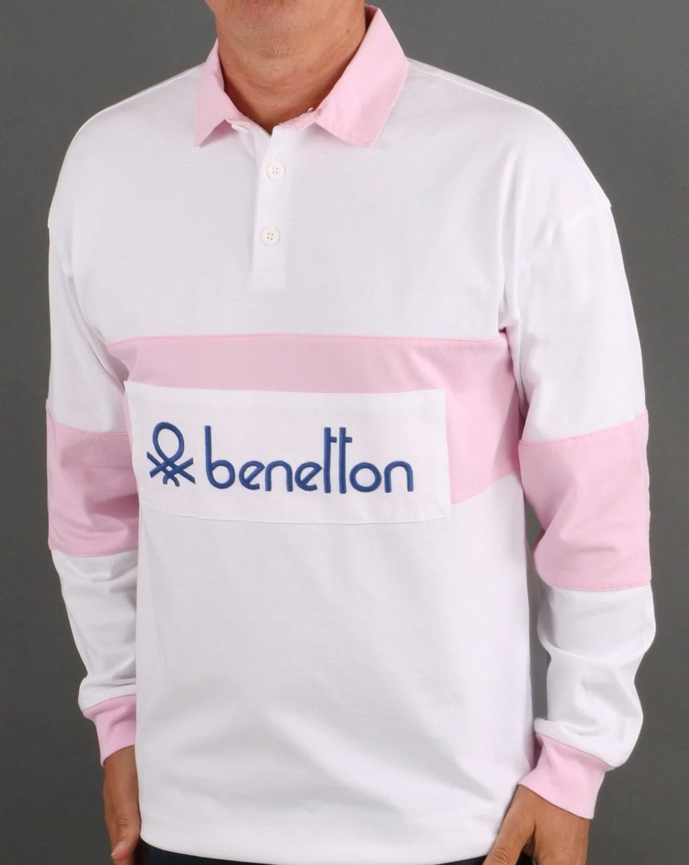 Benetton Rugby Shirt White/Pink - Image 3