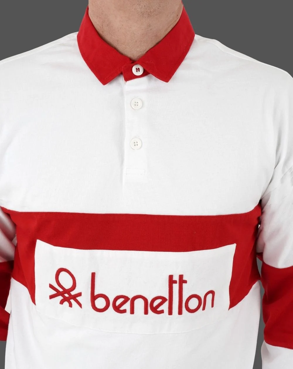 Benetton Rugby Shirt White/Red - Image 2
