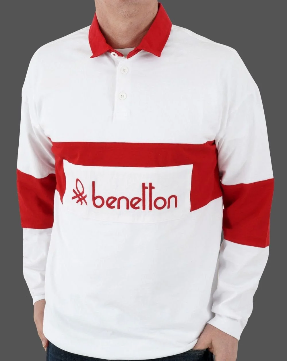 Benetton Rugby Shirt White/Red - Image 3