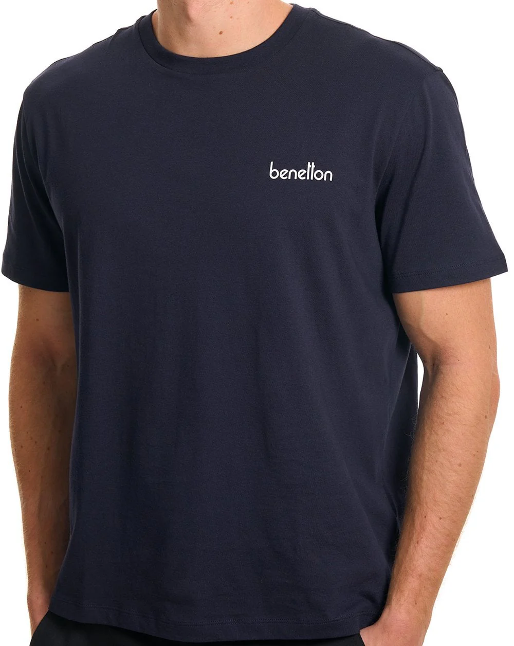 Benetton Small Logo Print T Shirt Navy - Image 2