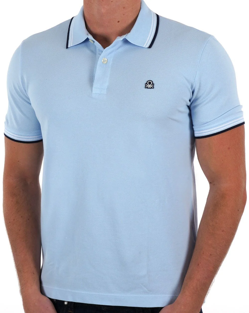 Benetton Tipped Polo Shirt Sky Blue - Image 2