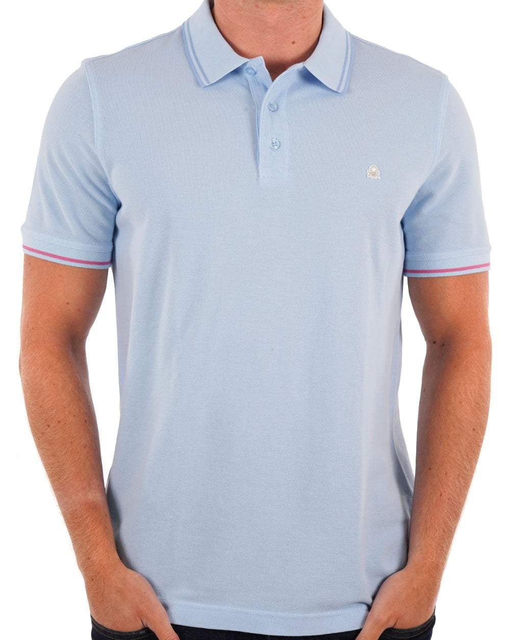 Benetton Tipped Polo Shirt Sky Blue - Image 3