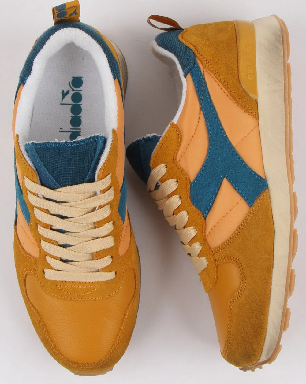 Diadora Camaro Vintage Trainers Mustard Yellow- Blue - Image 2