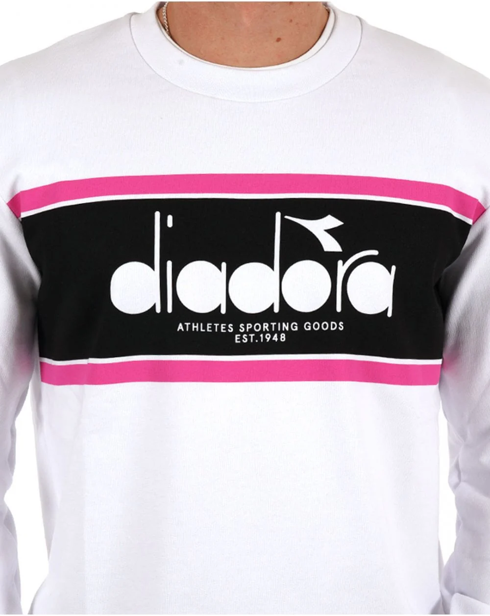 Diadora Logo Crew Sweatshirt White/Black/Pink - Image 2
