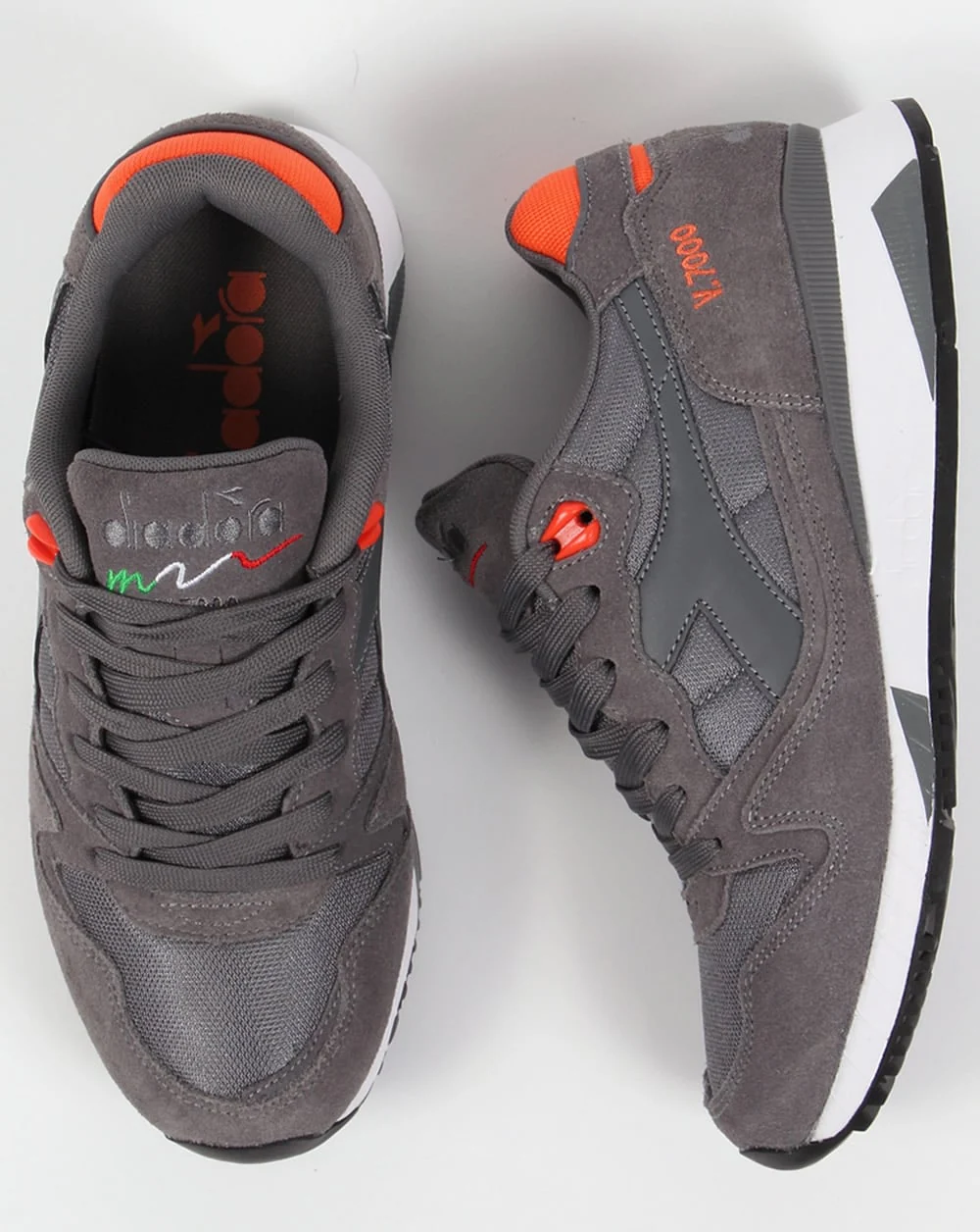 Diadora V7000 NYL II Trainers Grey/Orange - Image 2