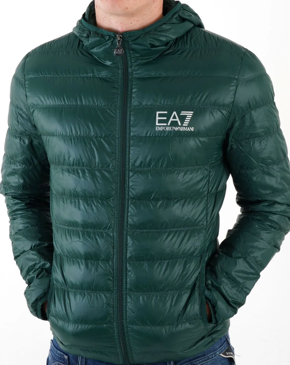 EA7 Core Logo Down Hooded Jacket Green - Image 3