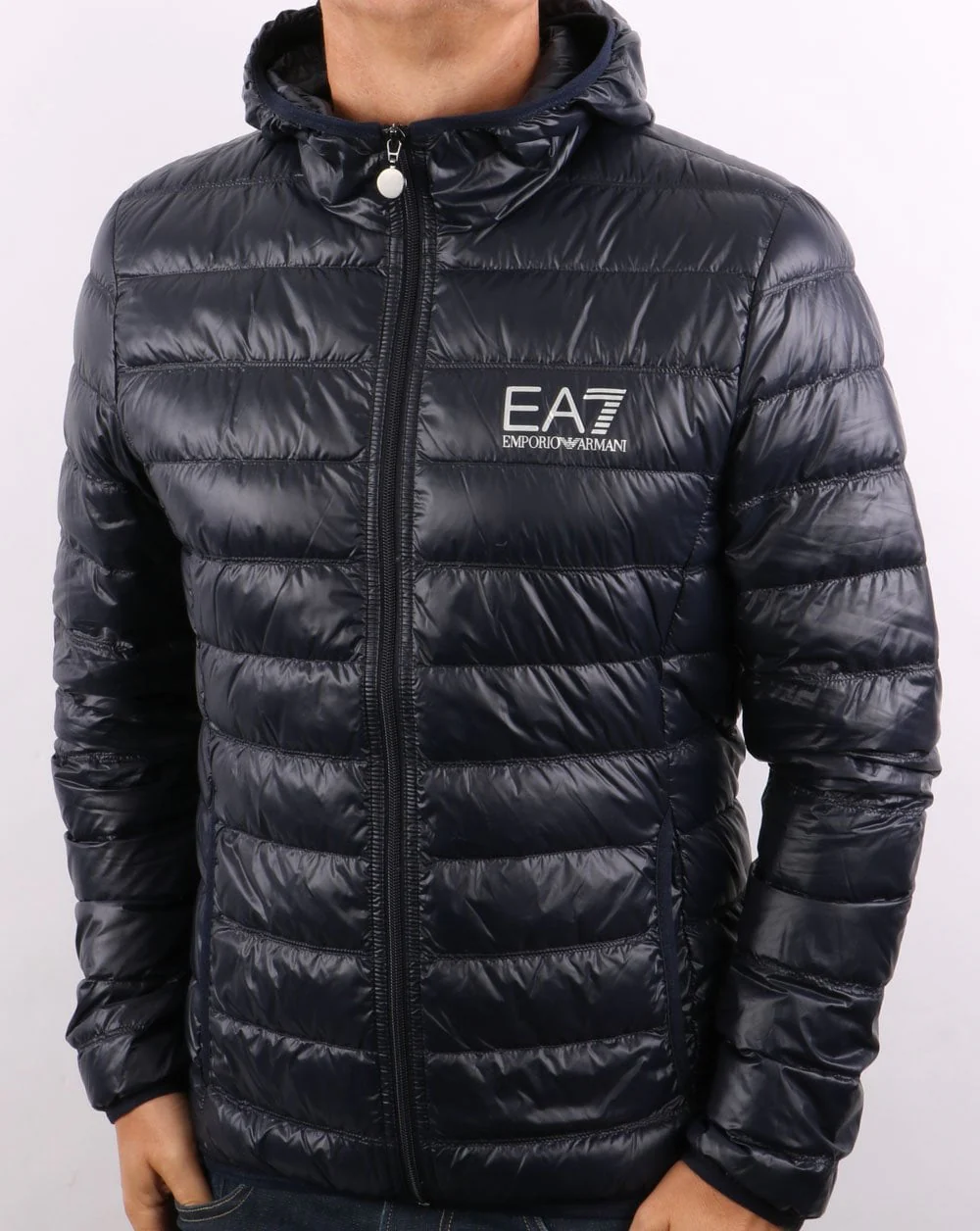 EA7 Core Logo Down Hooded Jacket Navy